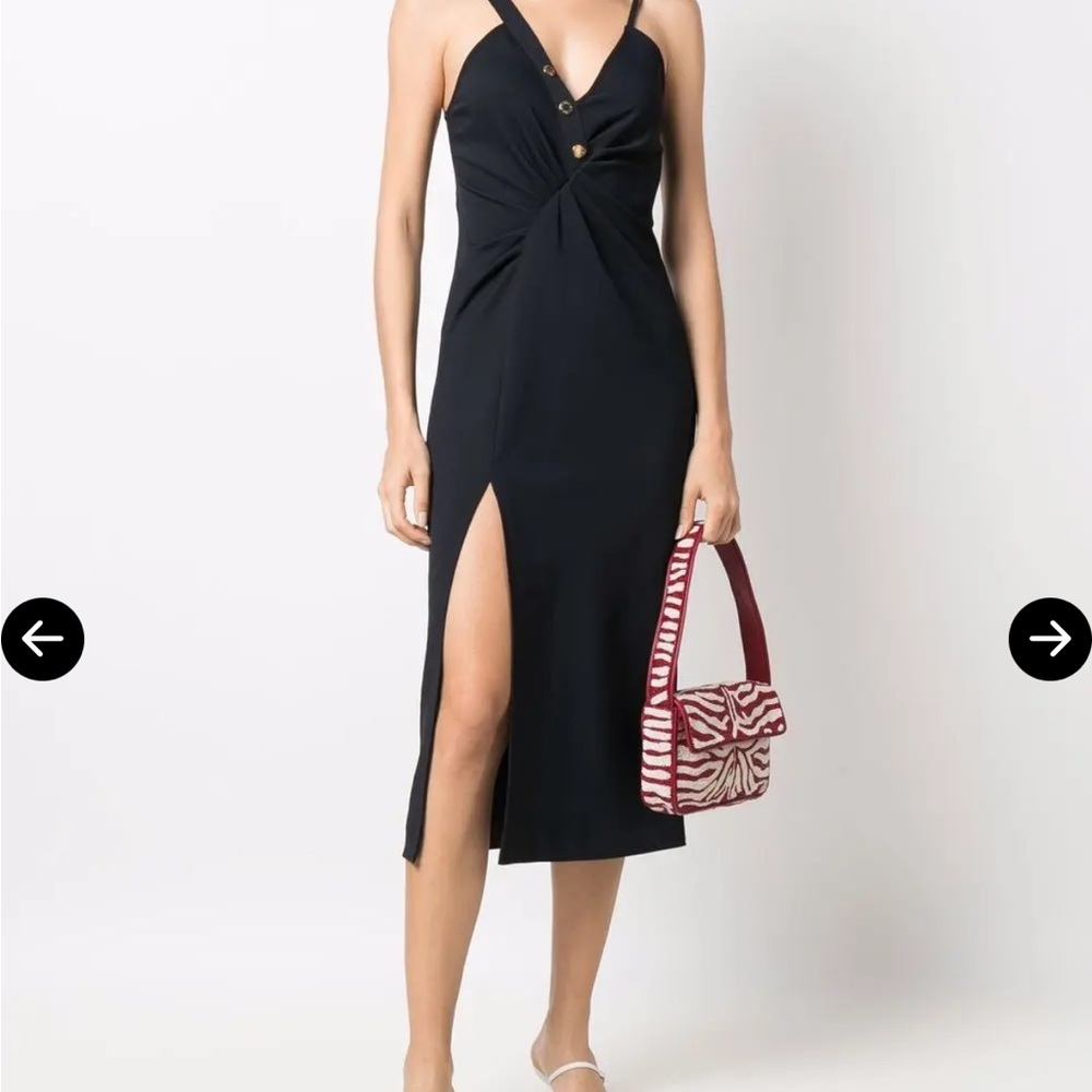 Sandro Black Twist-Front Midi Dress with Side Slit